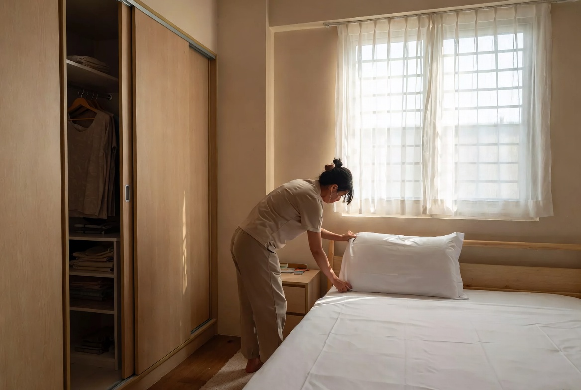 Neatly made bedroom